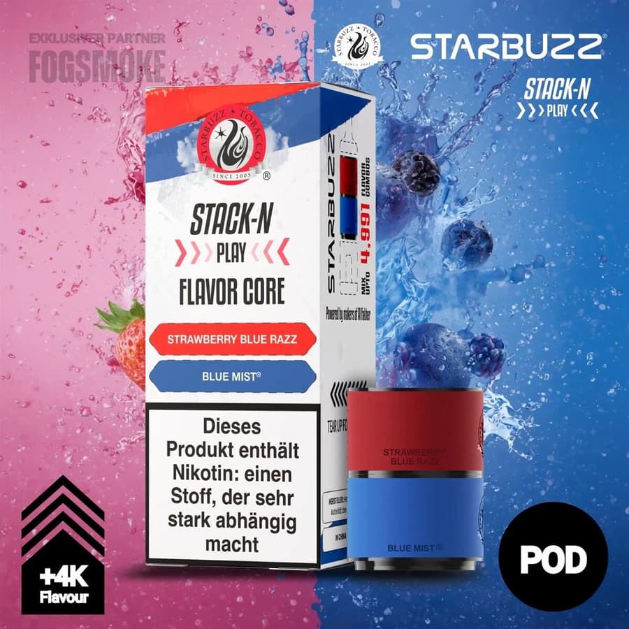 Starbuzz Stack-N Play Pods Strawberry Blue Razz + Blue Mist