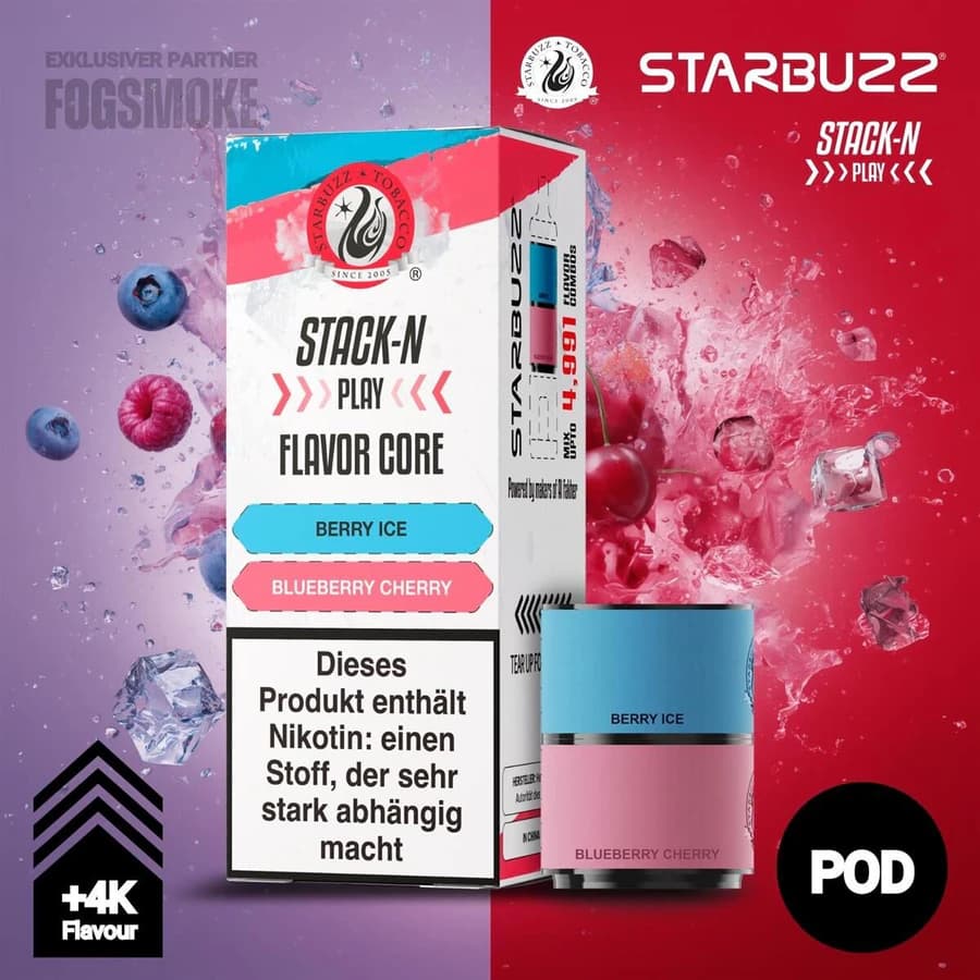 Starbuzz Stack-N Play Pods Blueberry Raspberry + Cherry Ice