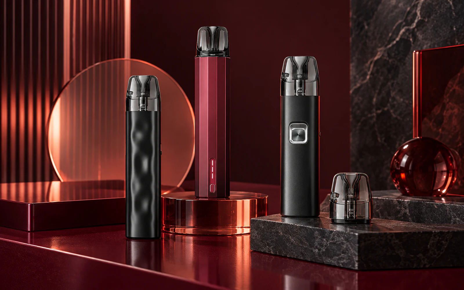 Reduzierte Vape- und Pod-Produkte in einer abgestimmten Sale-Szene